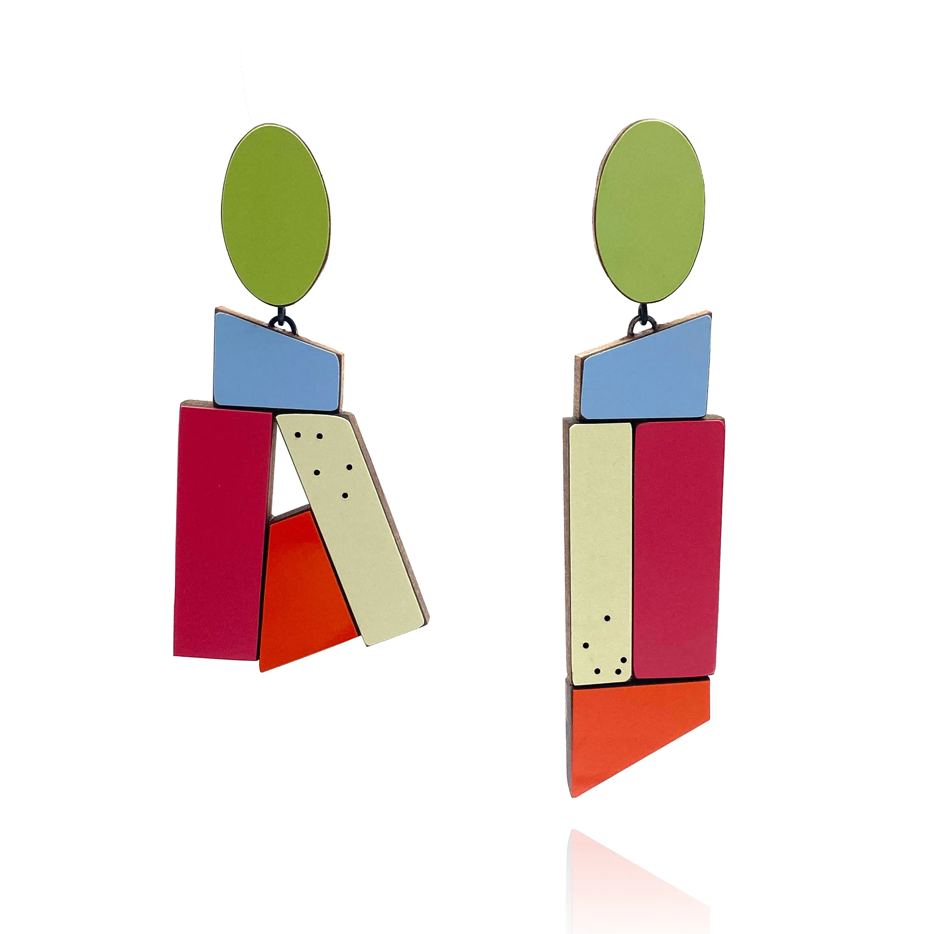 Geometric Earrings - Green, Blue and Fuchsia