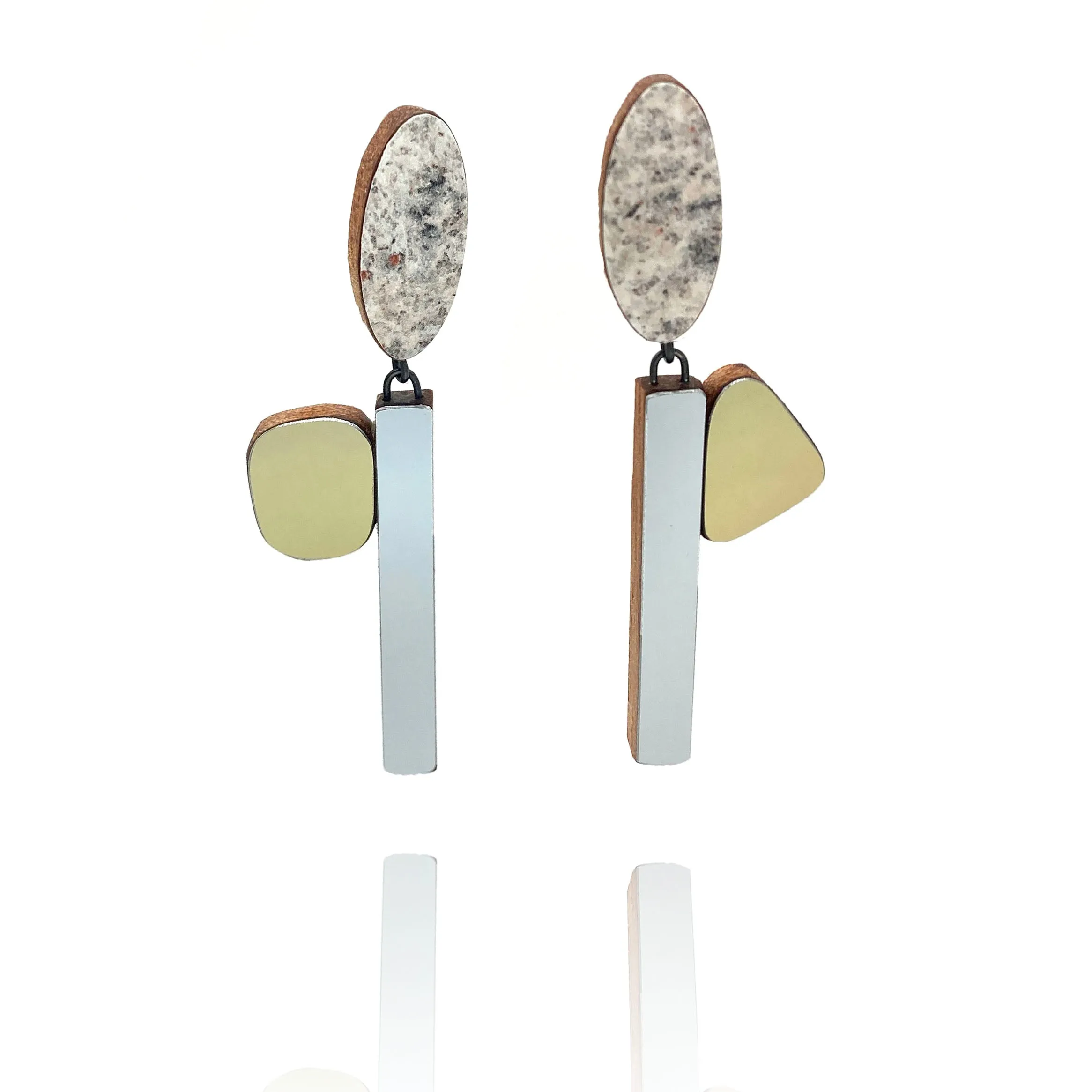 Geometric Earrings - Metallic Gold, Silver and Marbled