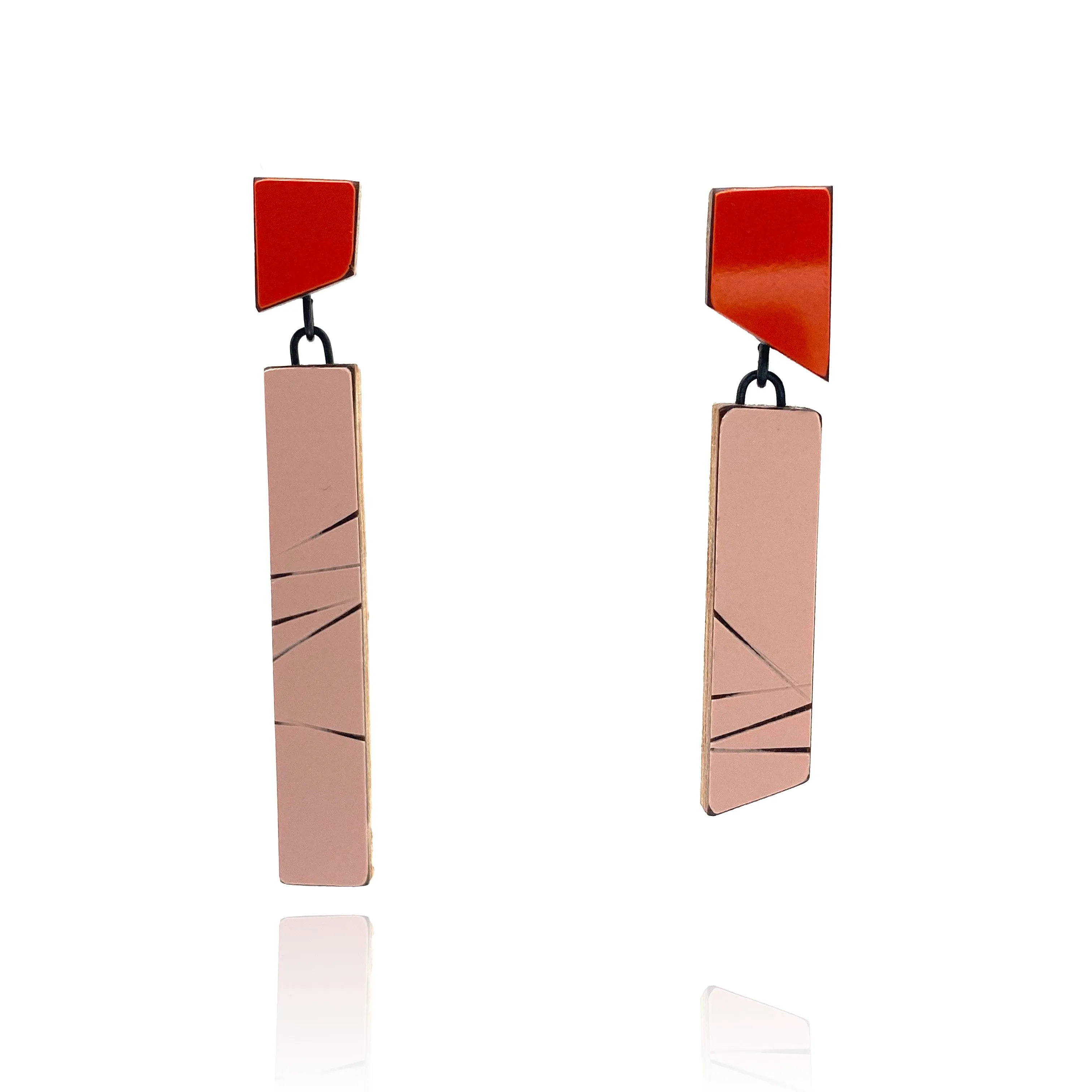 Geometric Earrings - Rose Gold and Orange