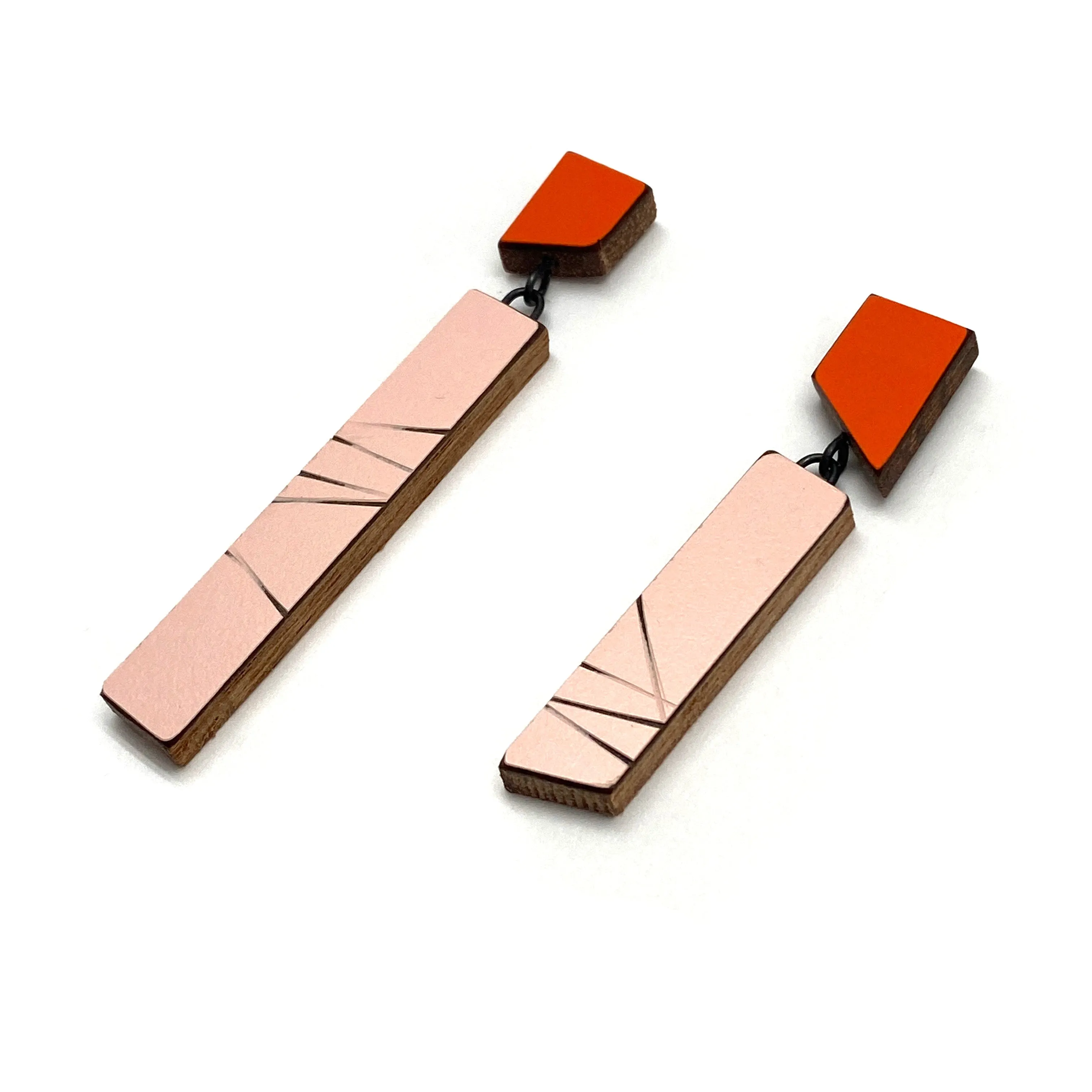 Geometric Earrings - Rose Gold and Orange