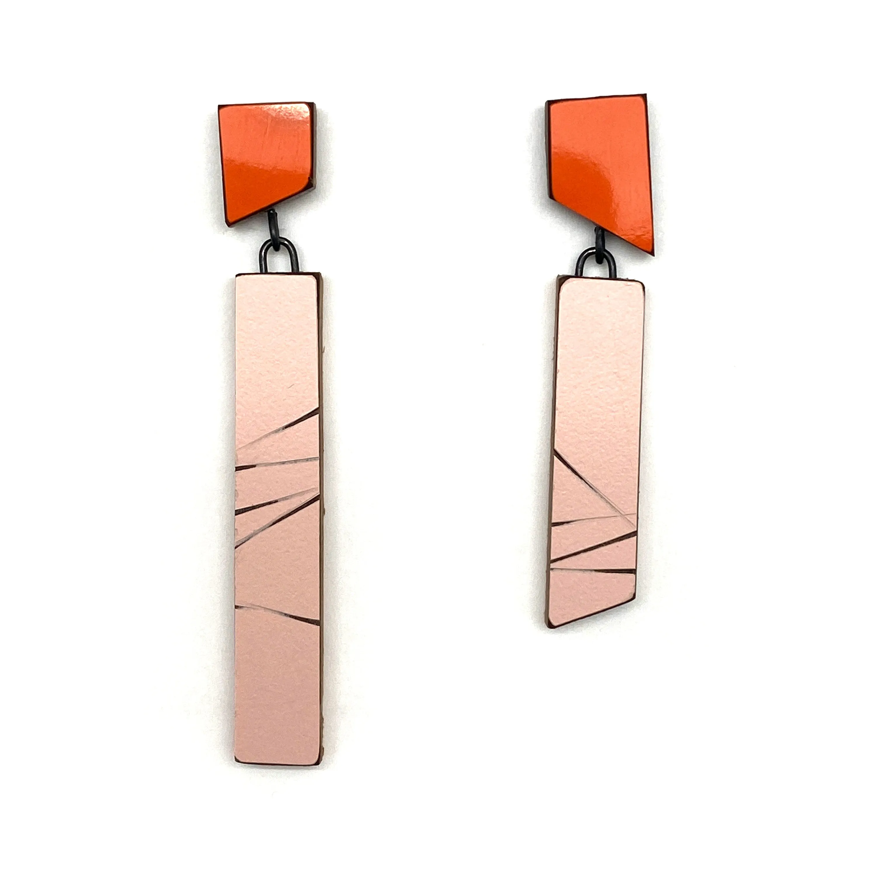 Geometric Earrings - Rose Gold and Orange