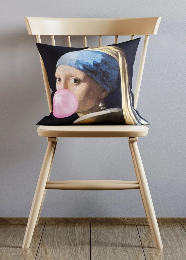 Girl Blowing Bubble Altered Art Cushion