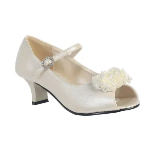 Girls Ivory Pearled Satin Flowers Nancy Occasion Dress Shoes 9 Toddler-4 Kids