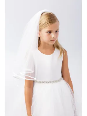 Girls Ivory Satin Bias Detail Elegant Bridal Flower Girl Communion Veil