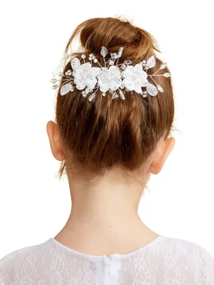 Girls Rhinestone Pearls Special Occasion Communion Gorgeous Flower Comb