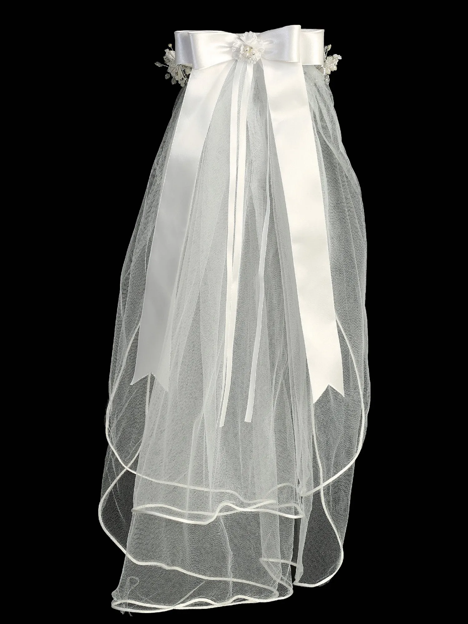 Girls White 24 Inch Pearl Rhinestone Corded Flower Comb Communion Veil