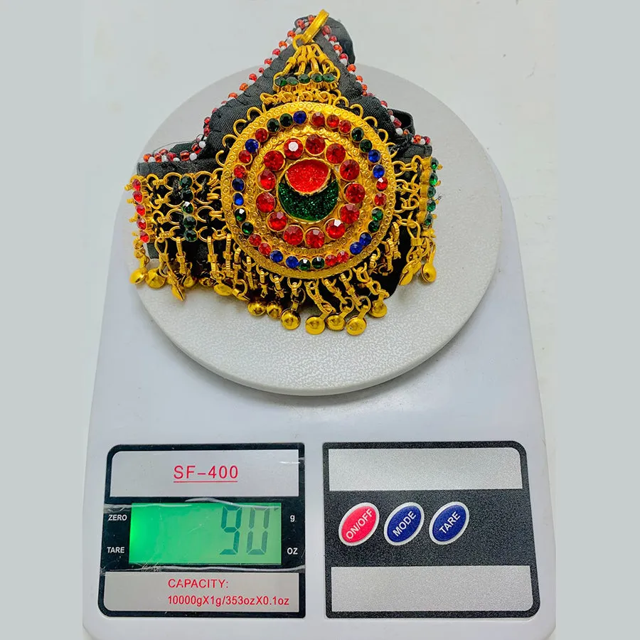 Golden Matha Patti With Multicolor Glass Stones