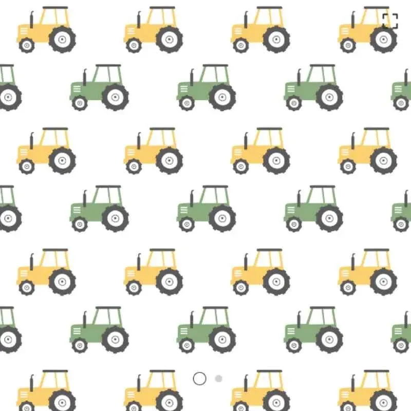 Green and Yellow Tractors on White FLANNEL