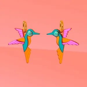 Hummingbird Hoop Earrings Copper, Blue, Pink