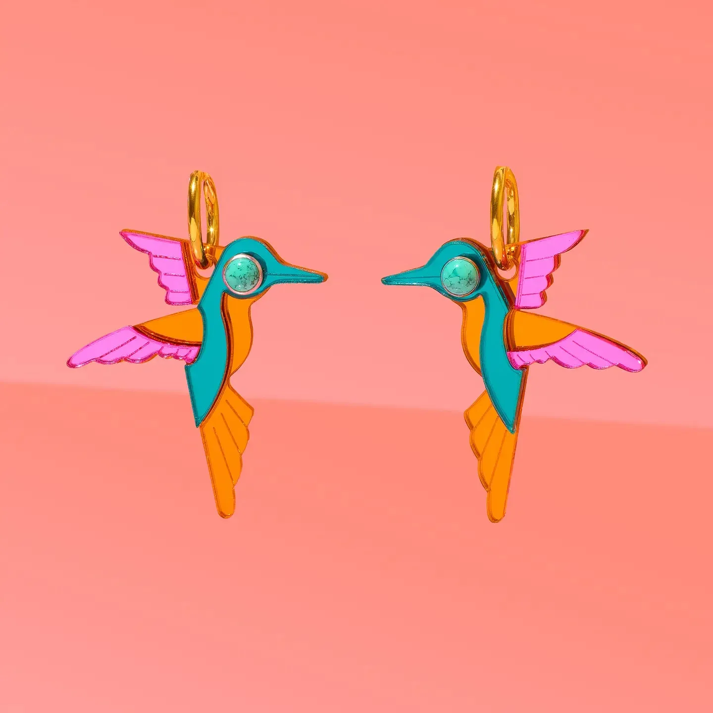 Hummingbird Hoop Earrings Copper, Blue, Pink