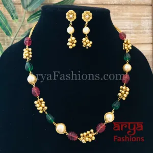 Jaipuri Colorful Beads Mala Necklace with Earrings