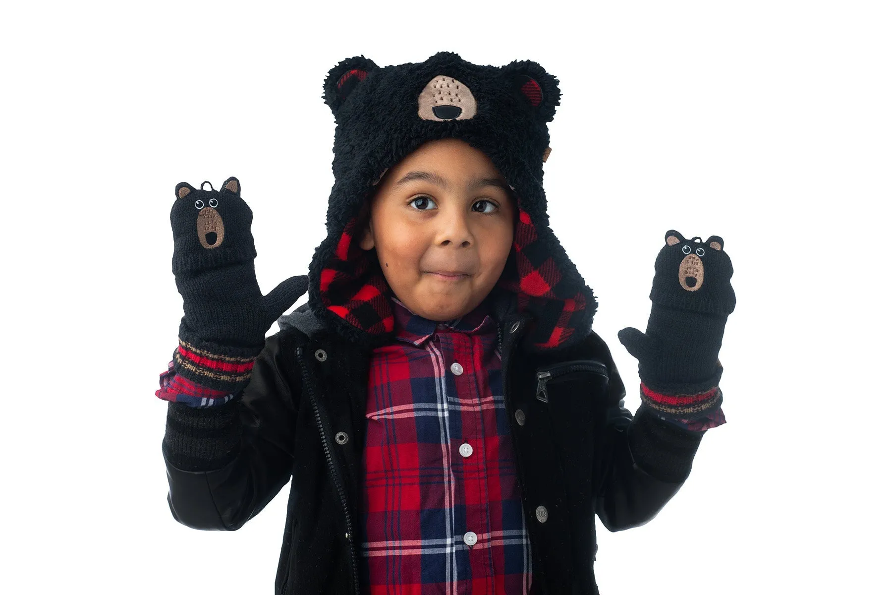 Kids & Baby Reversible Sherpa Hat - Black Bear & Aviator