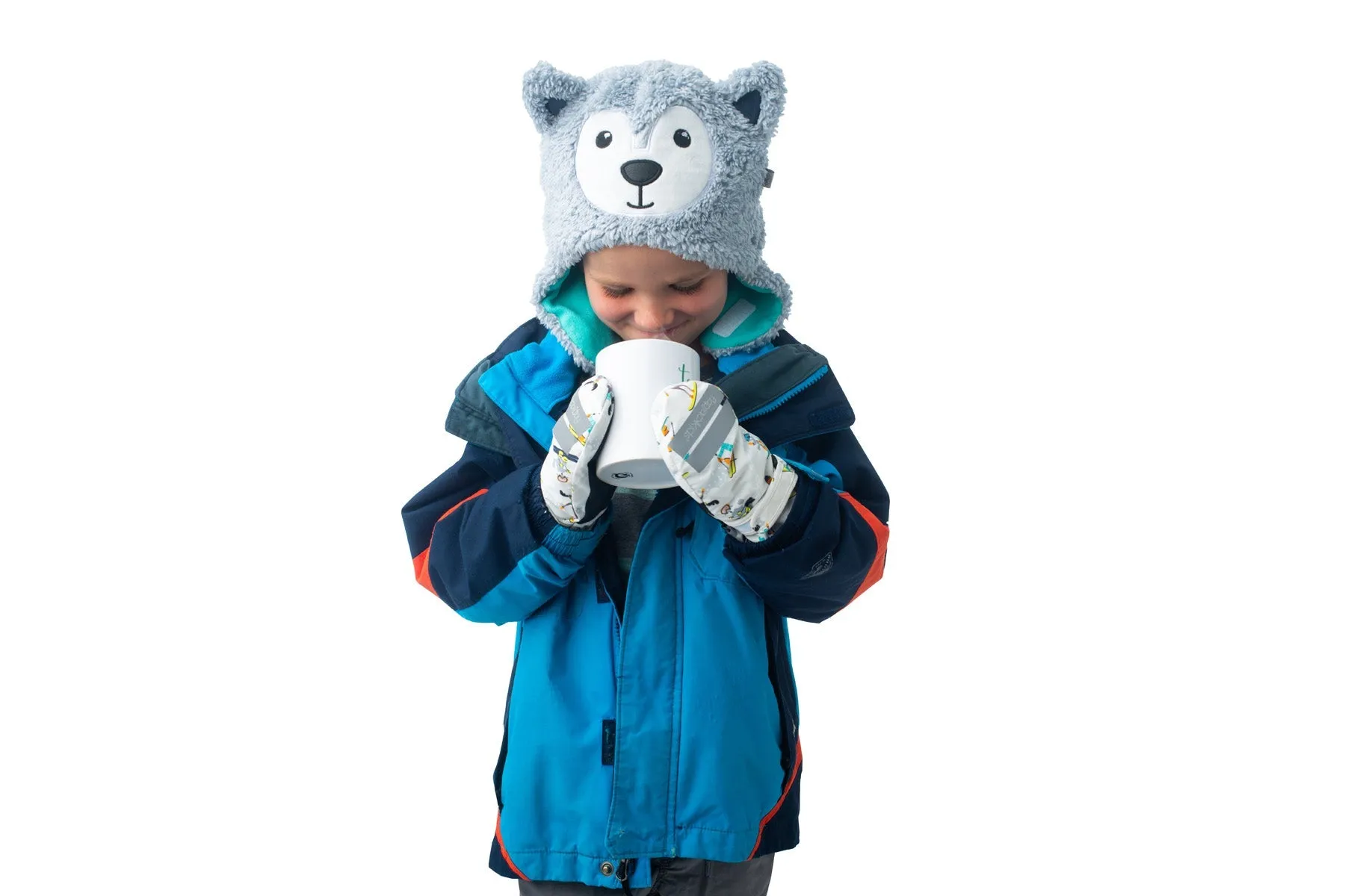 Kids & Baby Reversible Sherpa Hat - Wolf & Ski Goggles