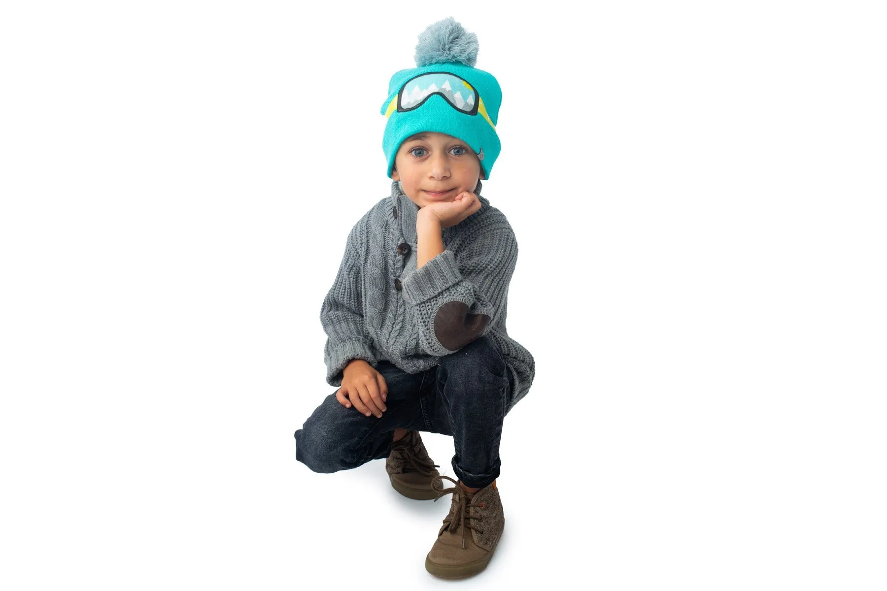 Kids Knitted Beanie - Ski Goggles - Turquoise