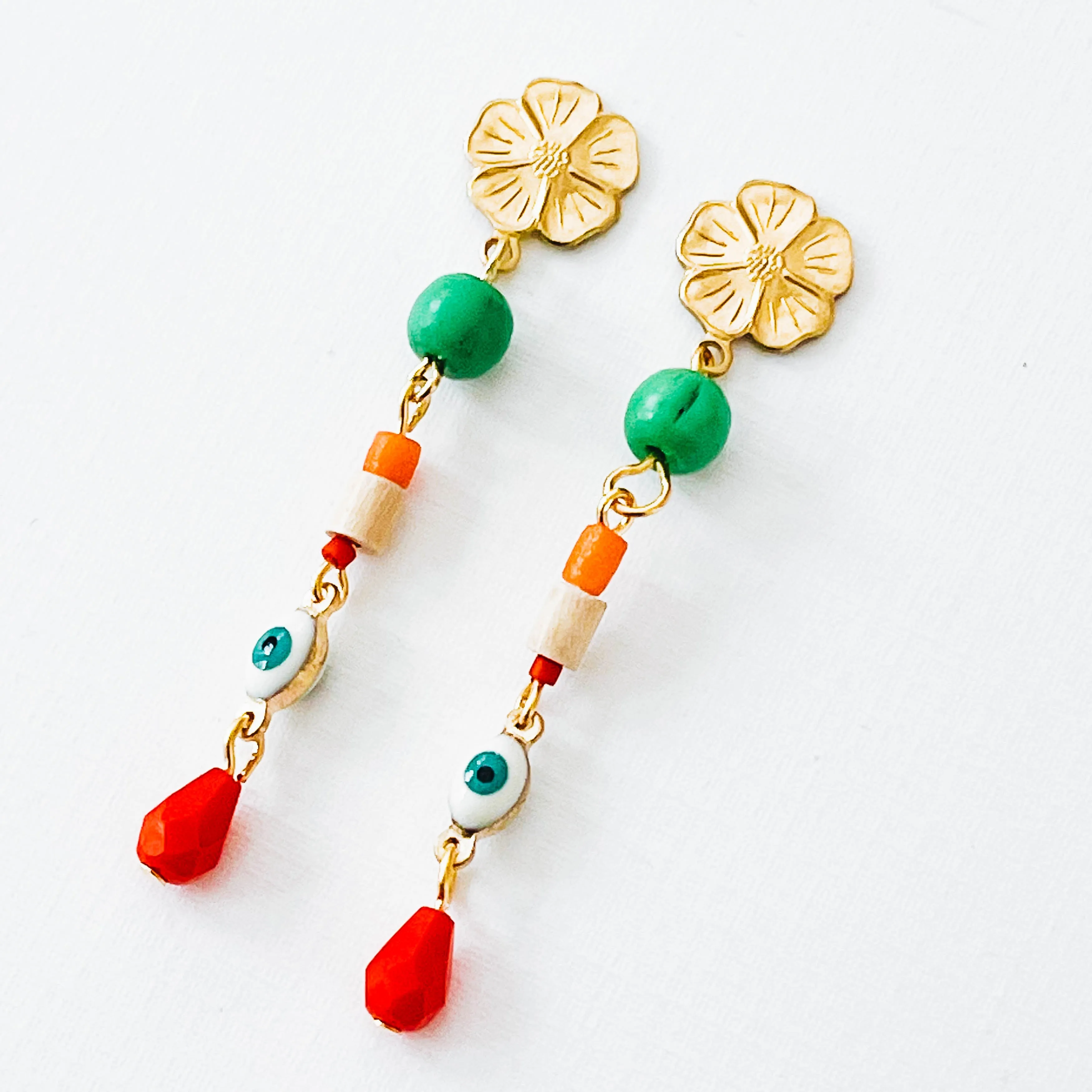 Long Flower Stud Charm Earrings-WS