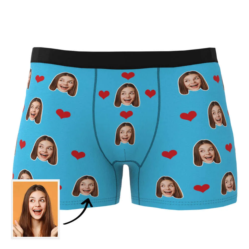 Men's Personalized Custom Photo Heart Face Boxer Briefs