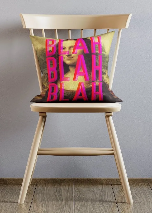 Moaning Mona Lisa Blah Blah Blah Altered Art Cushion