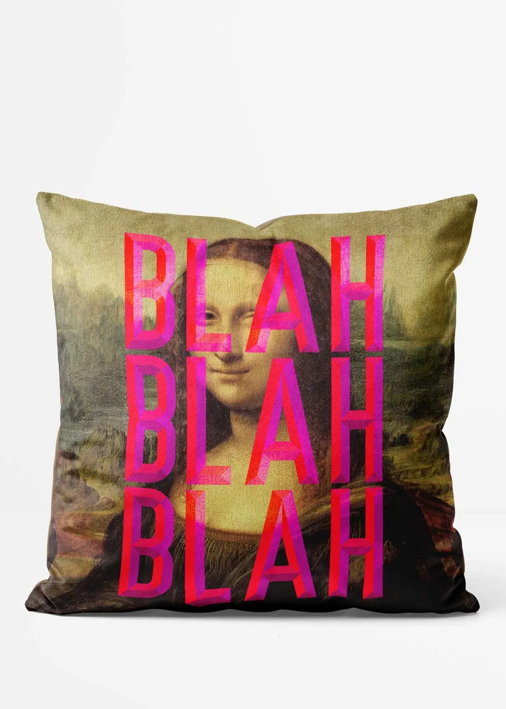 Moaning Mona Lisa Blah Blah Blah Altered Art Cushion