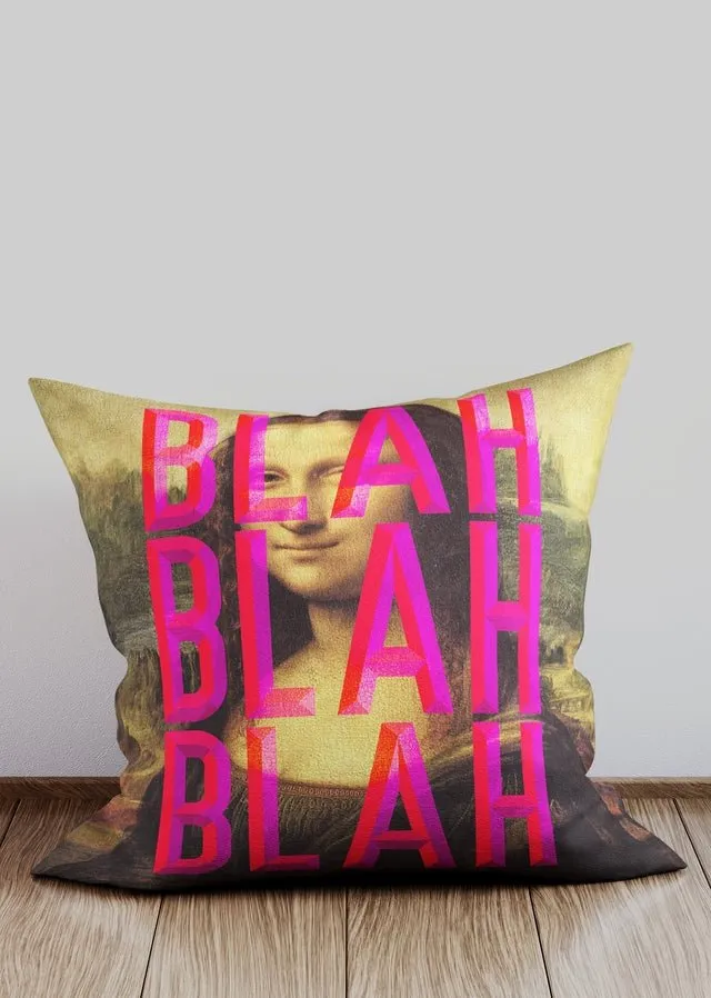 Moaning Mona Lisa Blah Blah Blah Altered Art Cushion