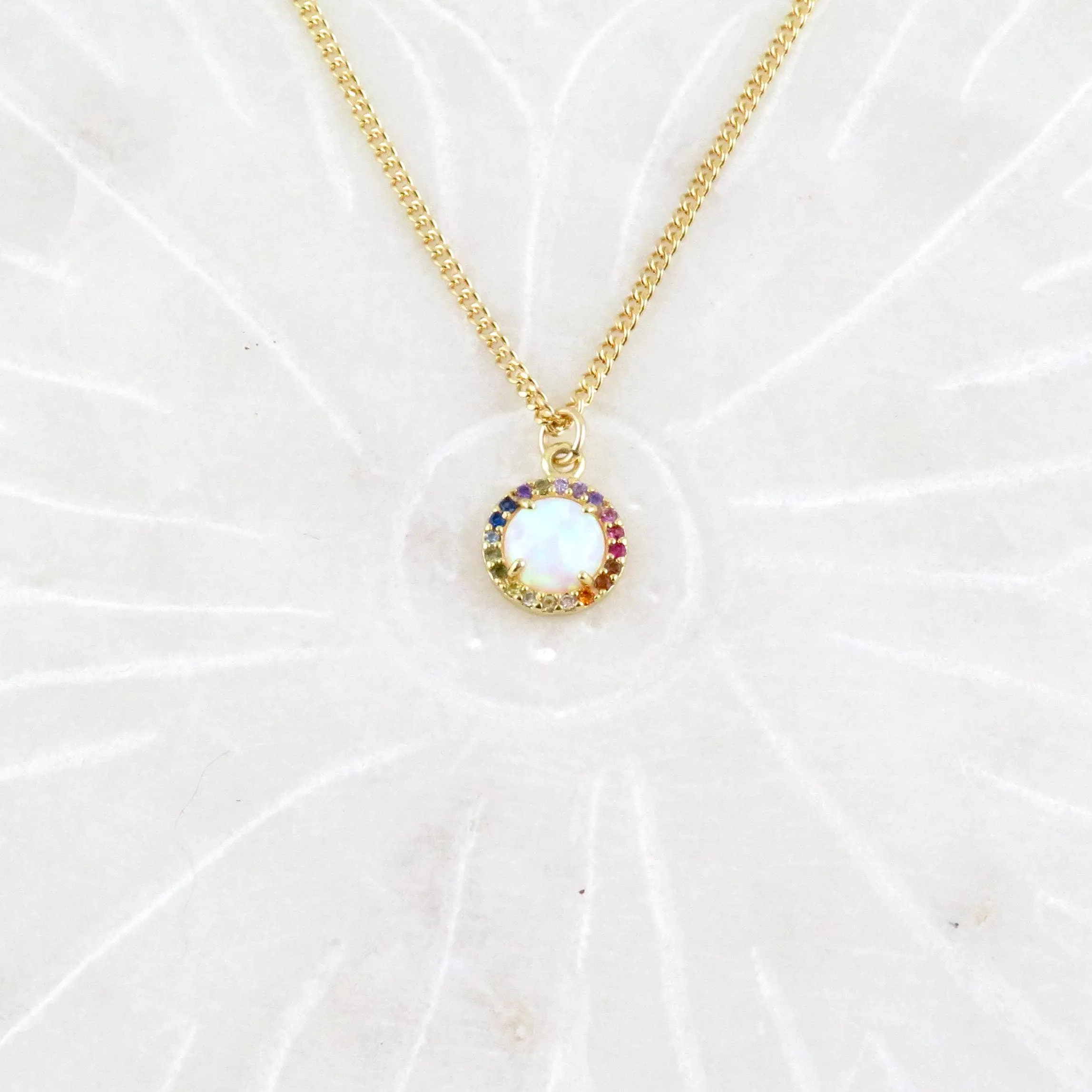 Multicolor Gold Opal Circle Necklace