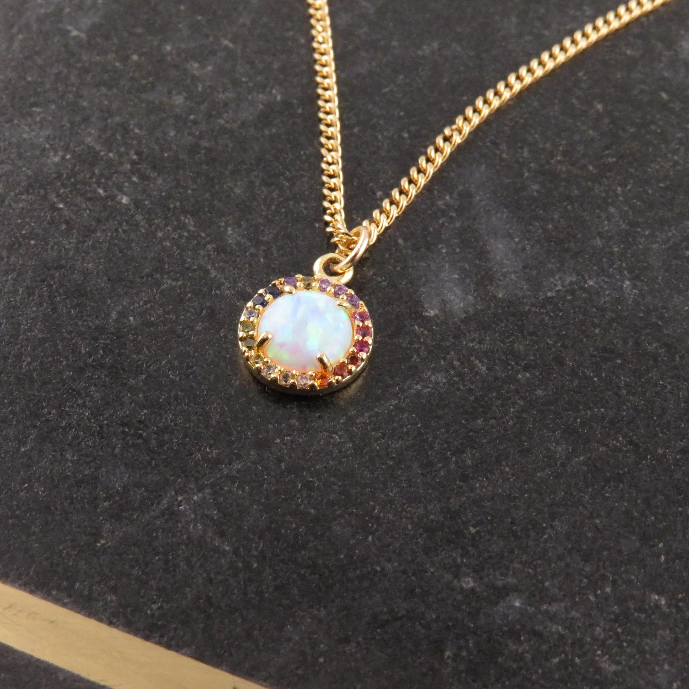 Multicolor Gold Opal Circle Necklace