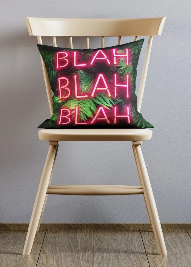 Neon BLAH BLAH BLAH Leaves Cushion