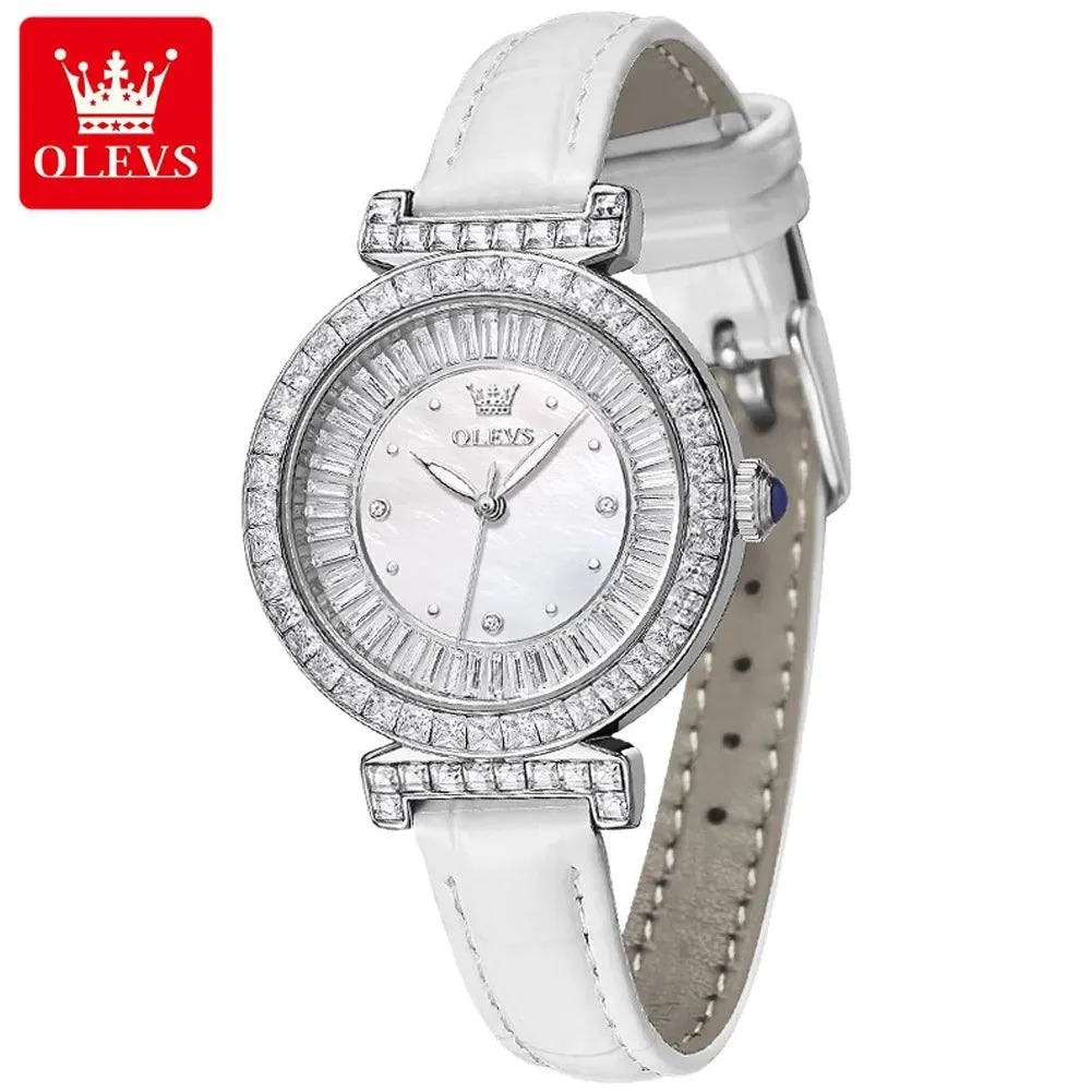 OLEVS Women's Watches Light luxury Fashion Original Quartz Watch for Ladies Waterproof Leather Strap Luminous Diamond Ring Dial