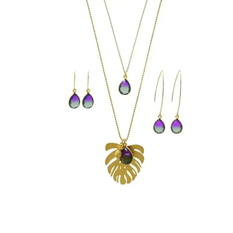 Peacock Aura Drop Long Gold Earrings