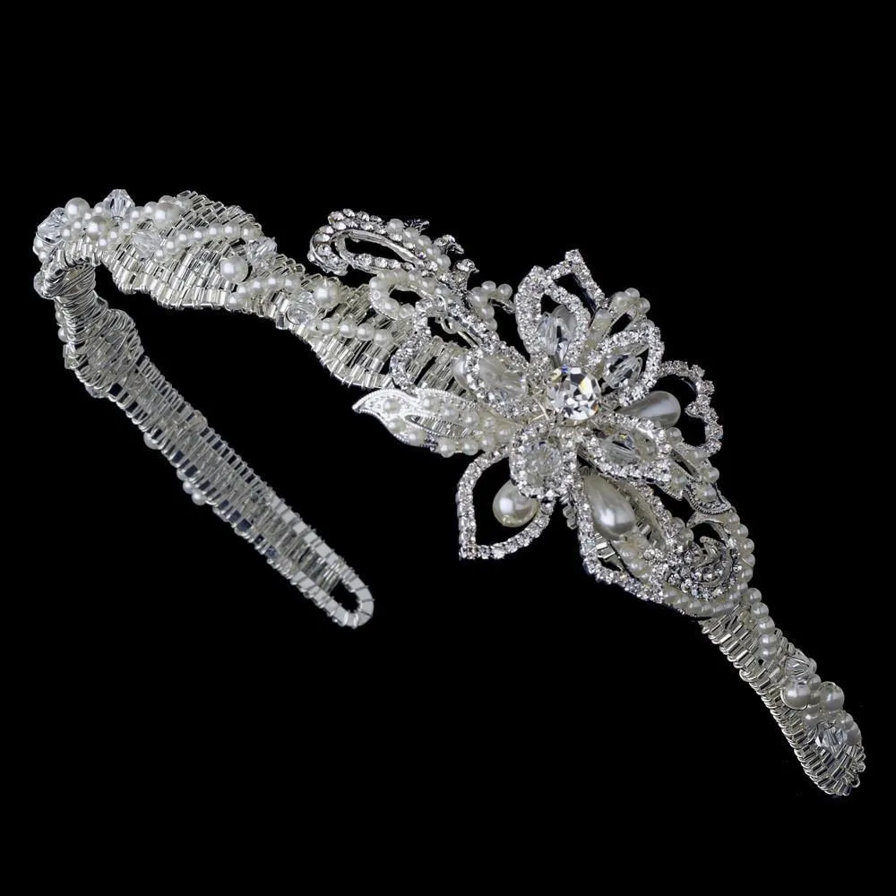 Pearl & Crystal Couture Side Accented Flower Bridal Headband