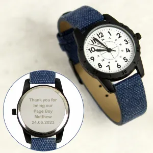 Personalised Black With Blue Canvas Strap Boys Watch