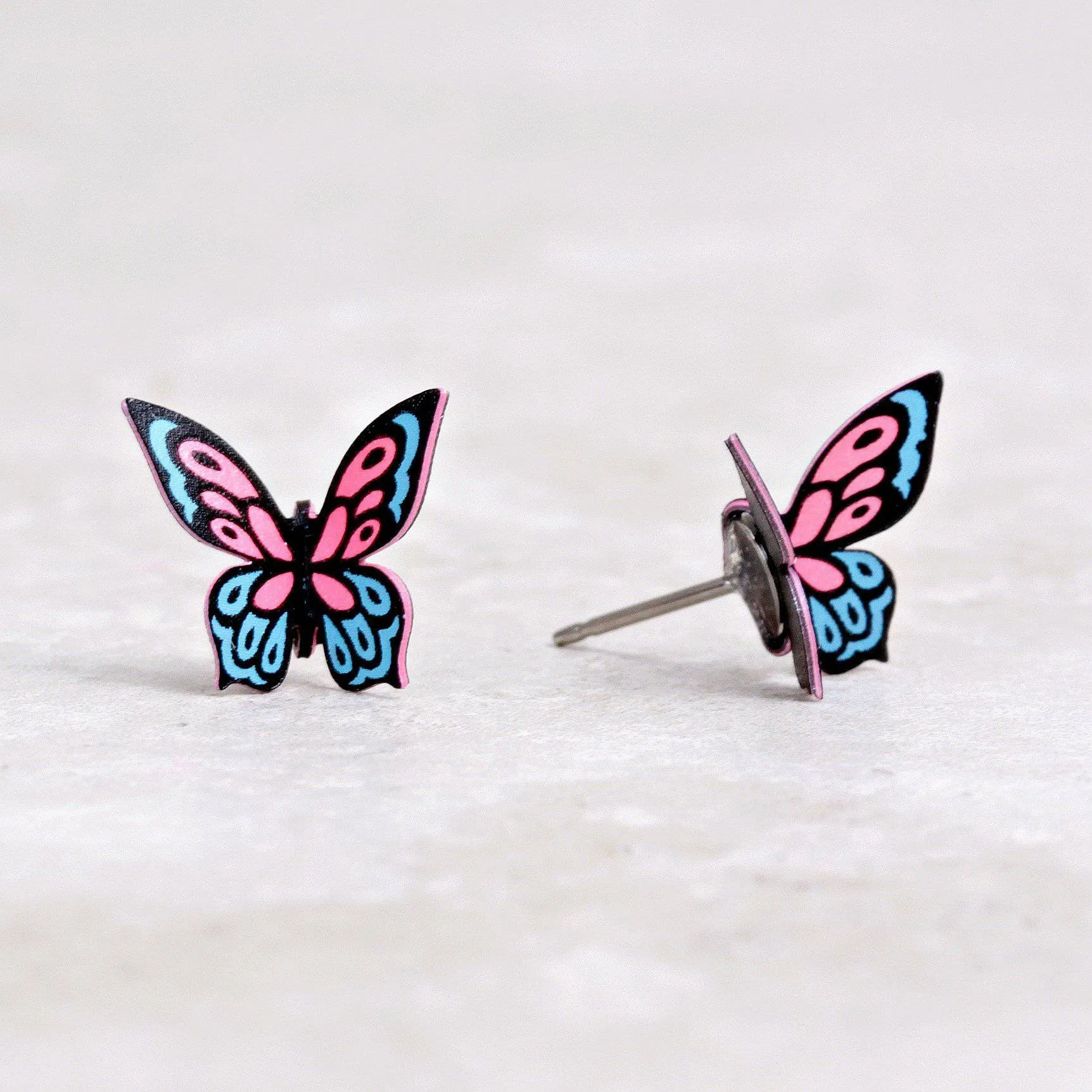 Pink and Blue Butterfly Post Earrings