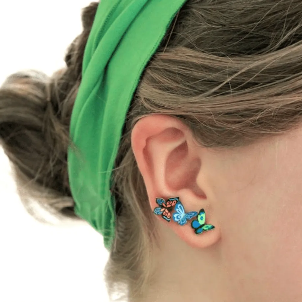 Pink and Blue Butterfly Post Earrings