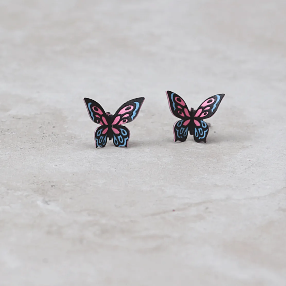 Pink and Blue Butterfly Post Earrings