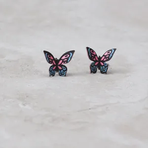 Pink and Blue Butterfly Post Earrings