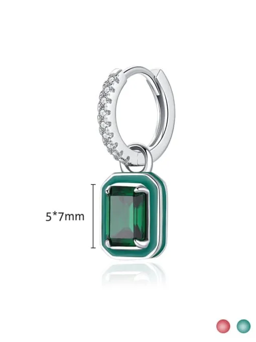 Rectangle Enamel Hoop Earrings 925 Sterling Silver Hypoallergenic Nickel Free Diamond CZ Color Enamel Halo Huggie Hoop Earrings