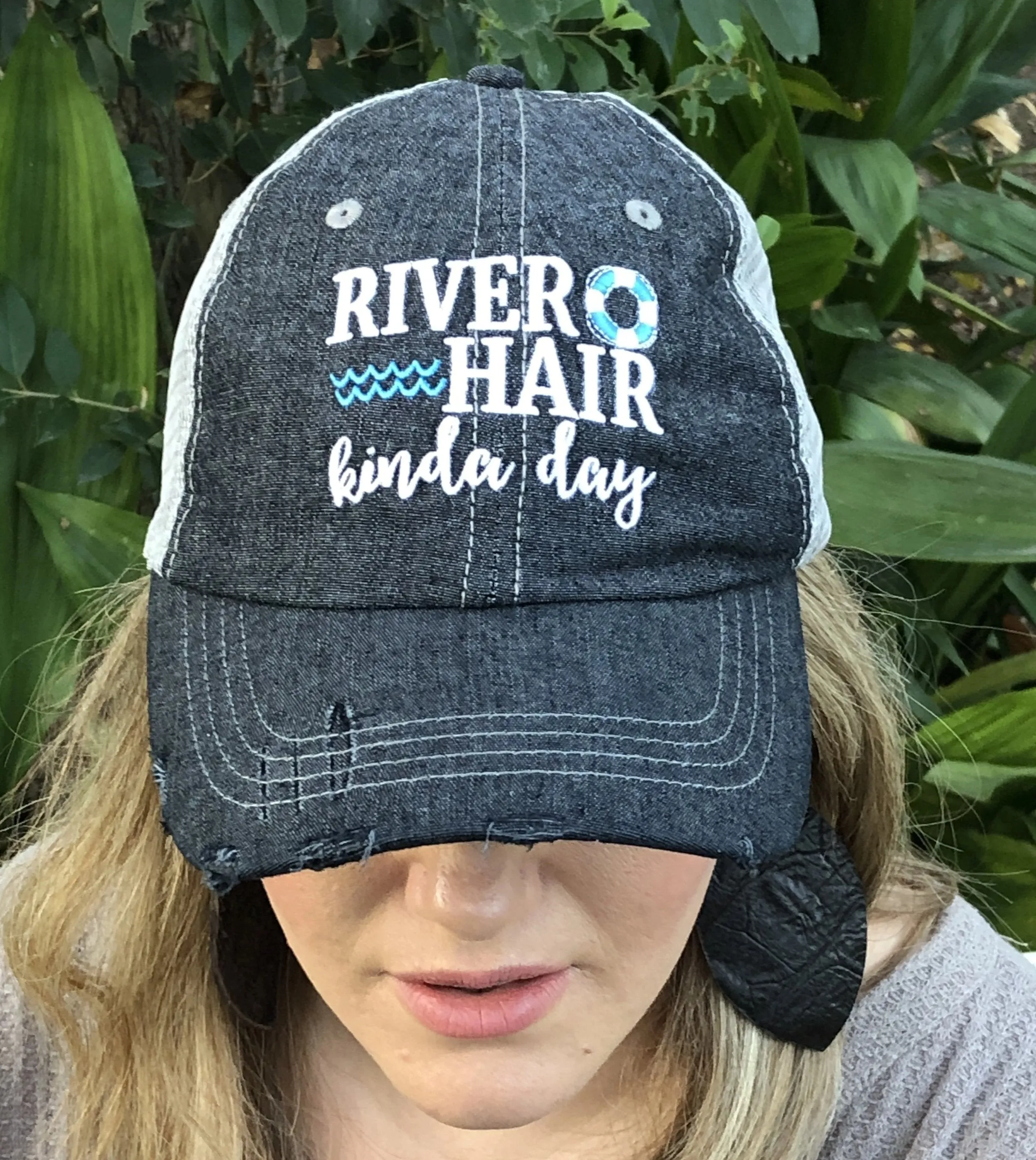 River Hair Kinda Day Distressed Trucker Hat -360