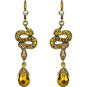 Serpent Crystal Drop Leverback Earrings (Brass Ox)