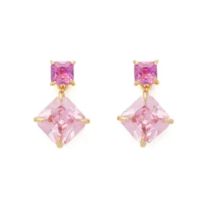 Showtime Drop Earrings in Gold & Pink