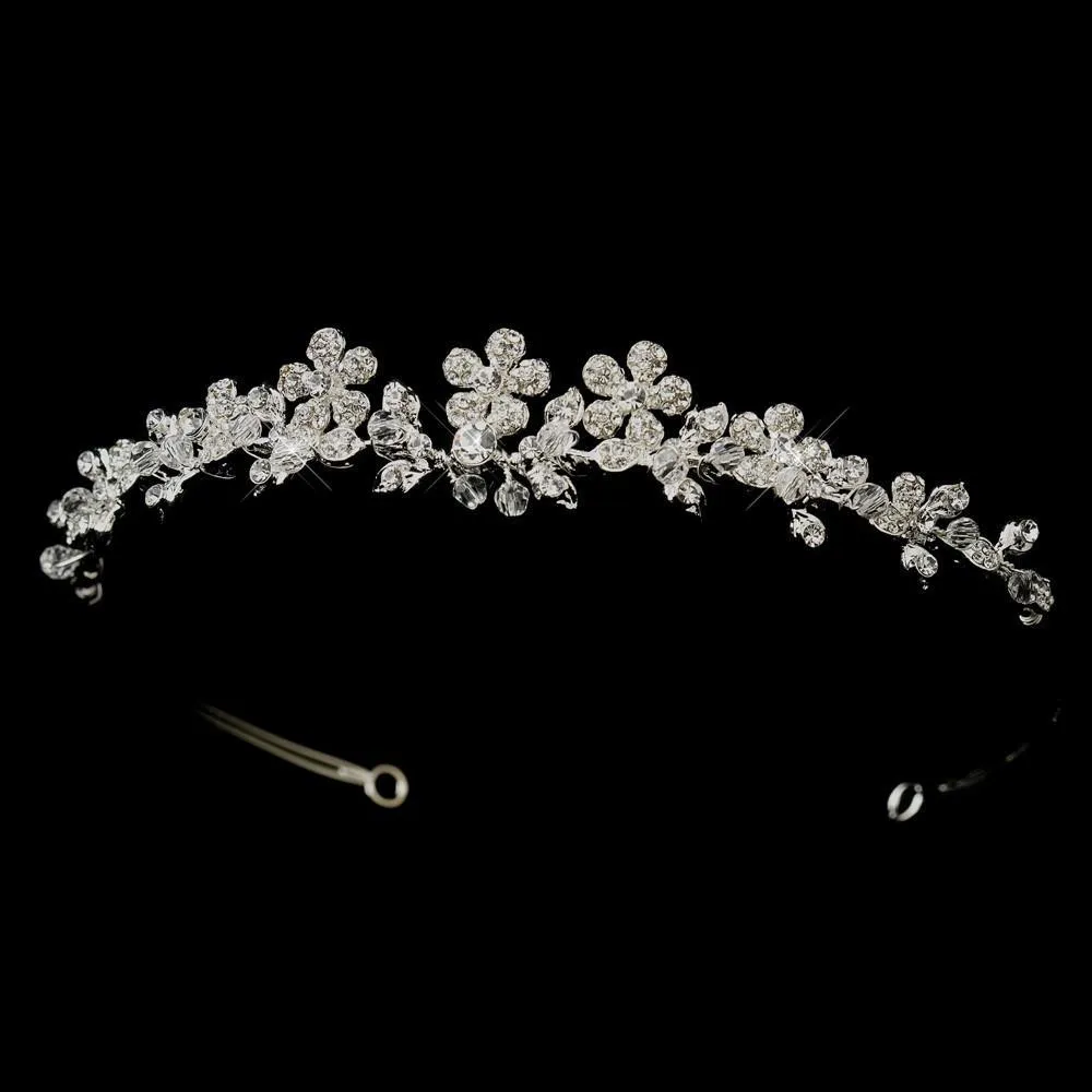 Silver Floral Swarovski Crystal Bridal Side Accented Headpiece