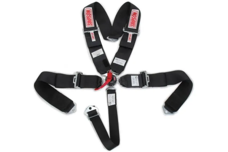 Simpson 5-Point Camlock Harness - 55" Bolt-In Seat Belt Pull Down - Roll Bar V Harness Bolt In - Black