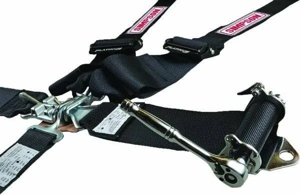 Simpson Platinum 5-Point Sprint Car Latch & Link Ratchet Harness - Left Side Fixed - Right Side Ratchet - Steel Adjusters