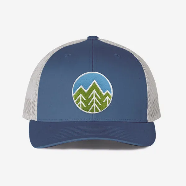 Sky Trees Trucker Hat - Steel Blue / Silver