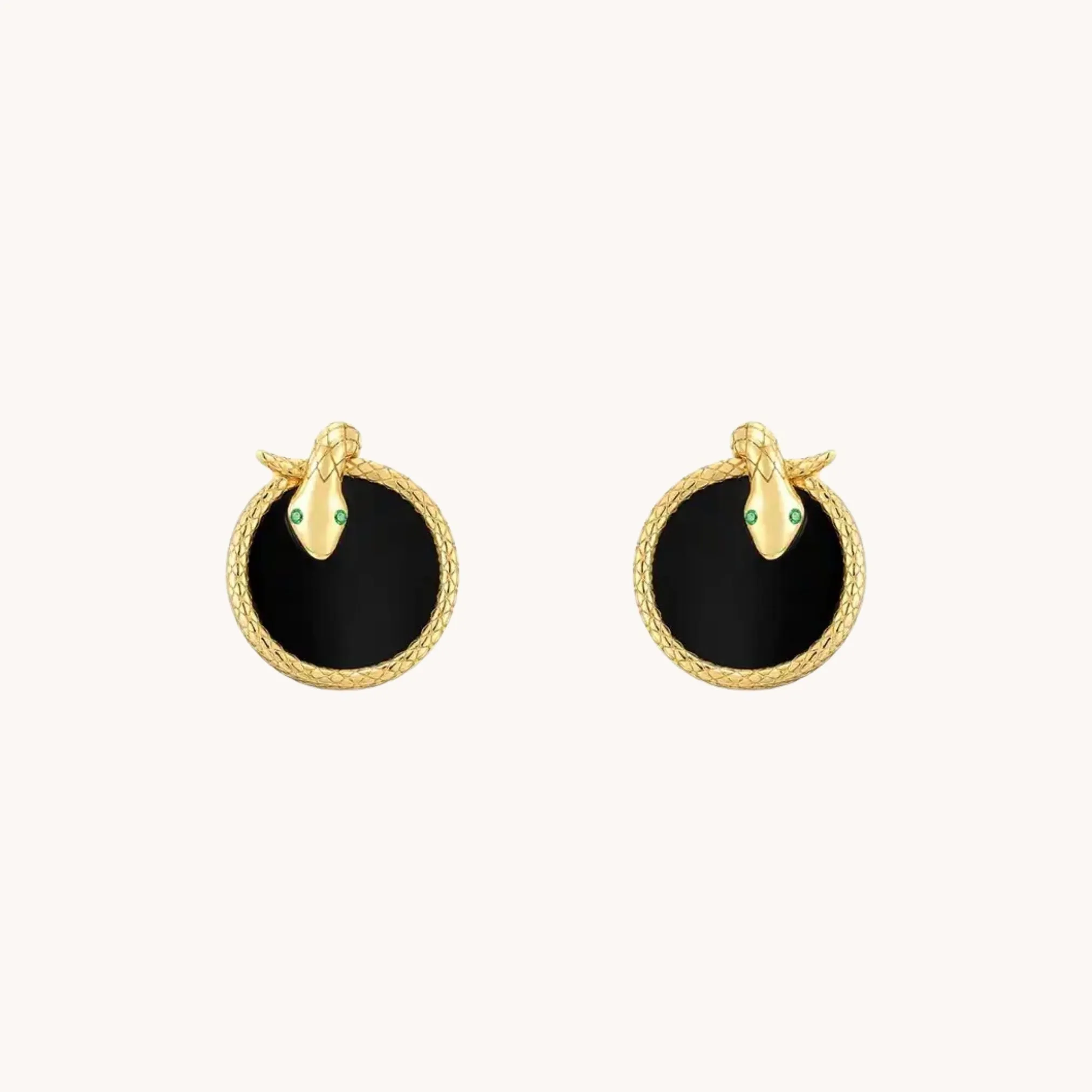 Snake Black Agate Gold Stud Earrings