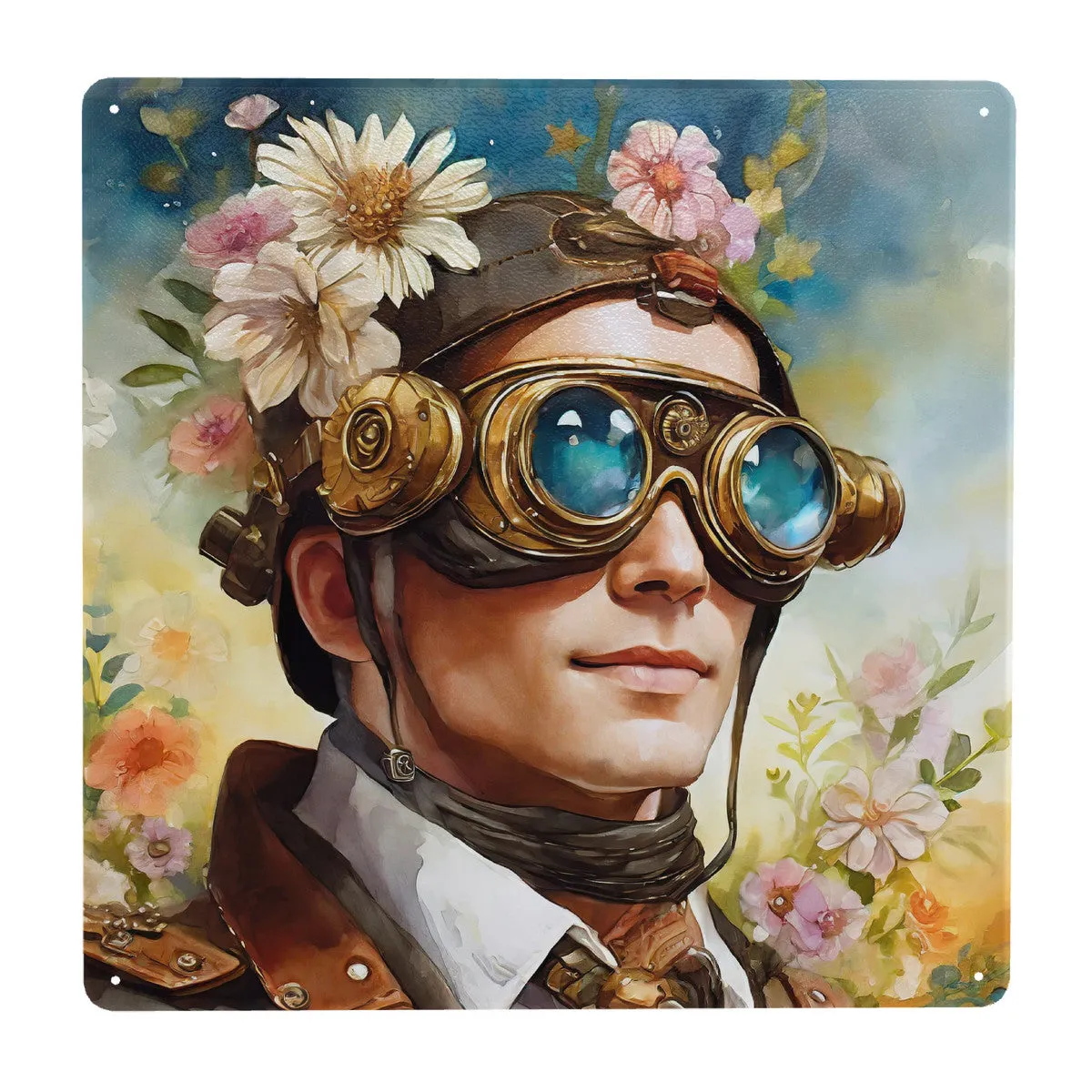 Steampunk Aviator Square Steel Metal Wall Art Decor