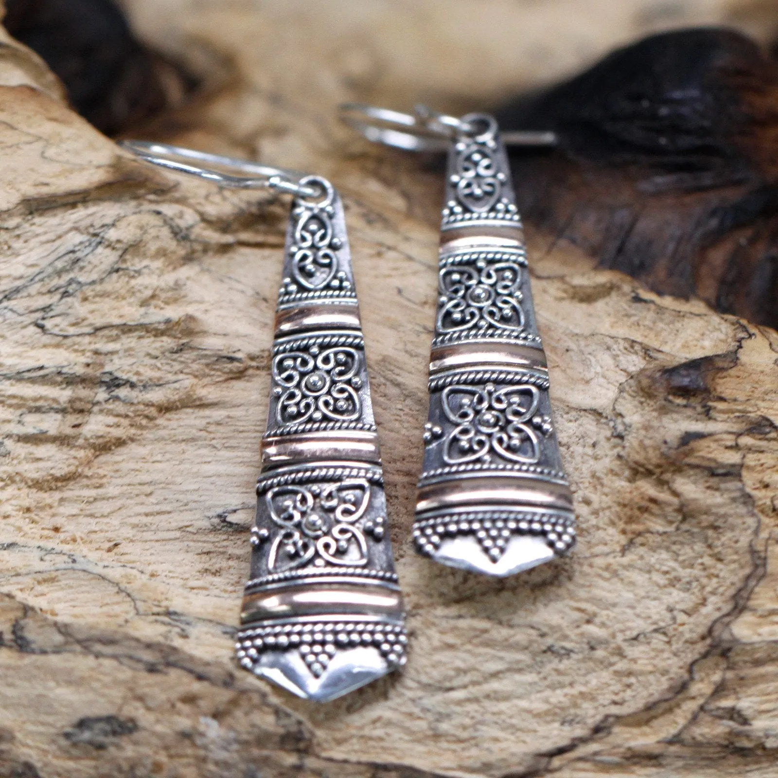 Sterling Silver & 18ct Gold Earrings - Tribal Drop