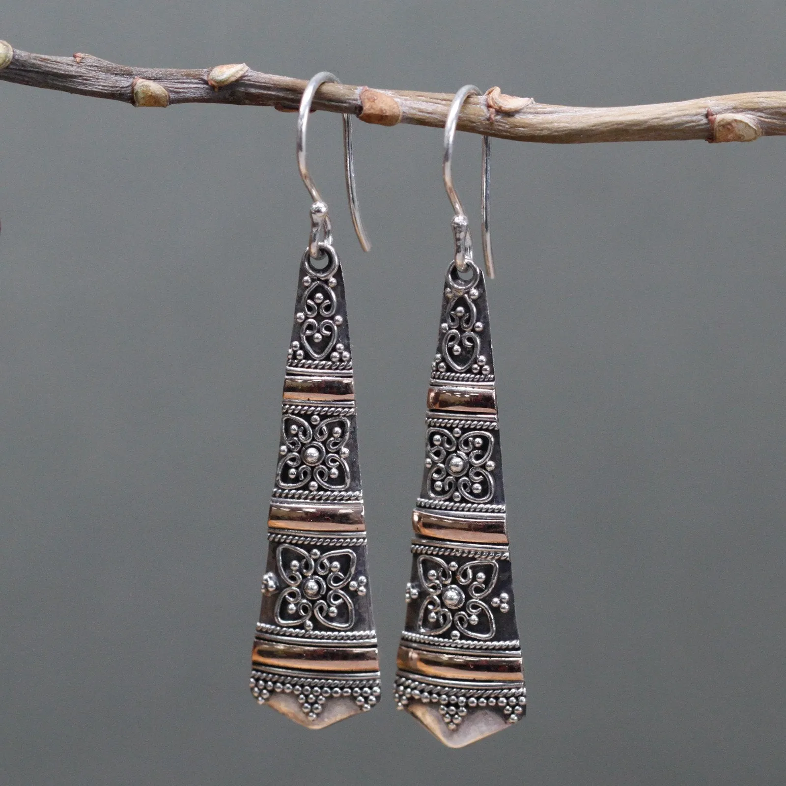 Sterling Silver & 18ct Gold Earrings - Tribal Drop