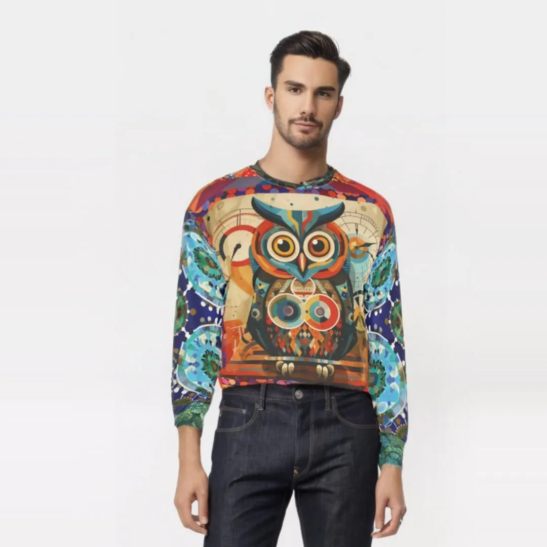 The Owls Have IT Steampunk Design Mid-Weight Polyester Unisex Sweatshirt (Gold Label)