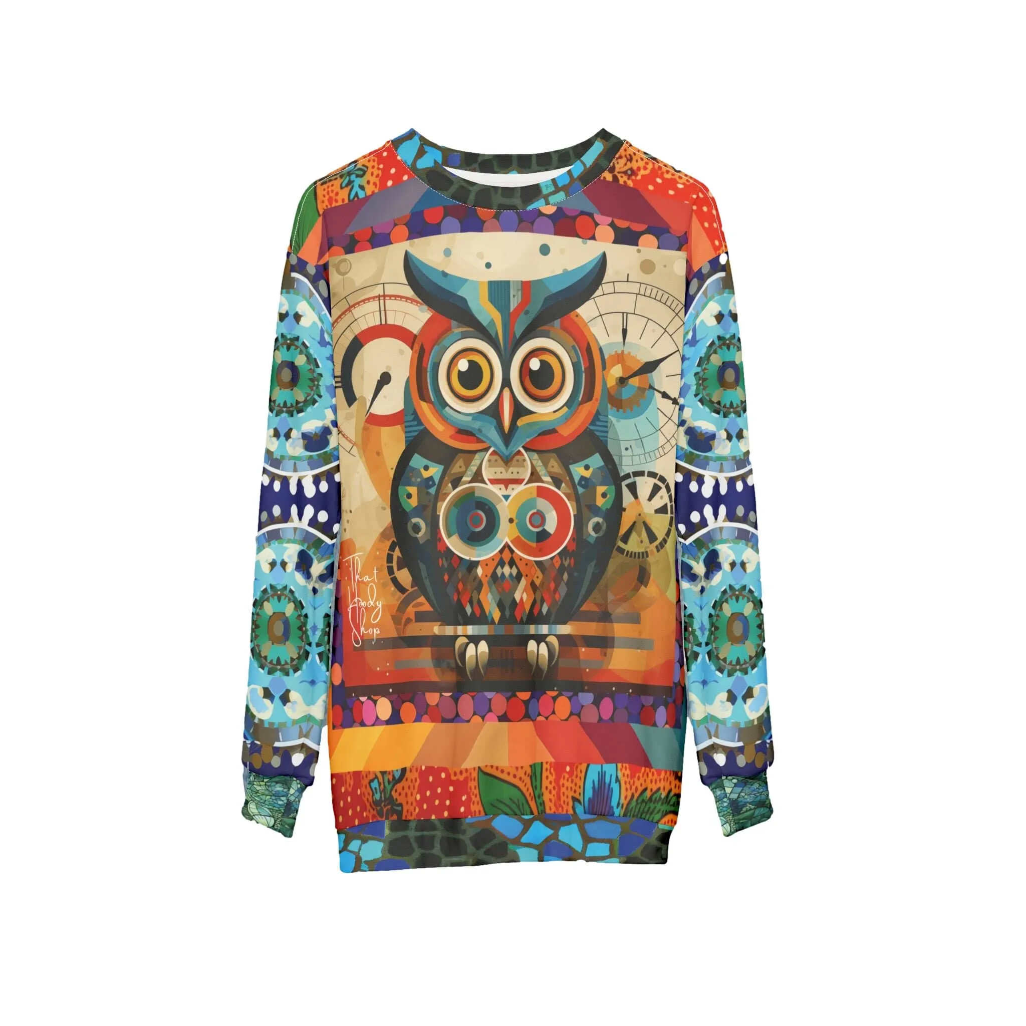 The Owls Have IT Steampunk Design Mid-Weight Polyester Unisex Sweatshirt (Gold Label)