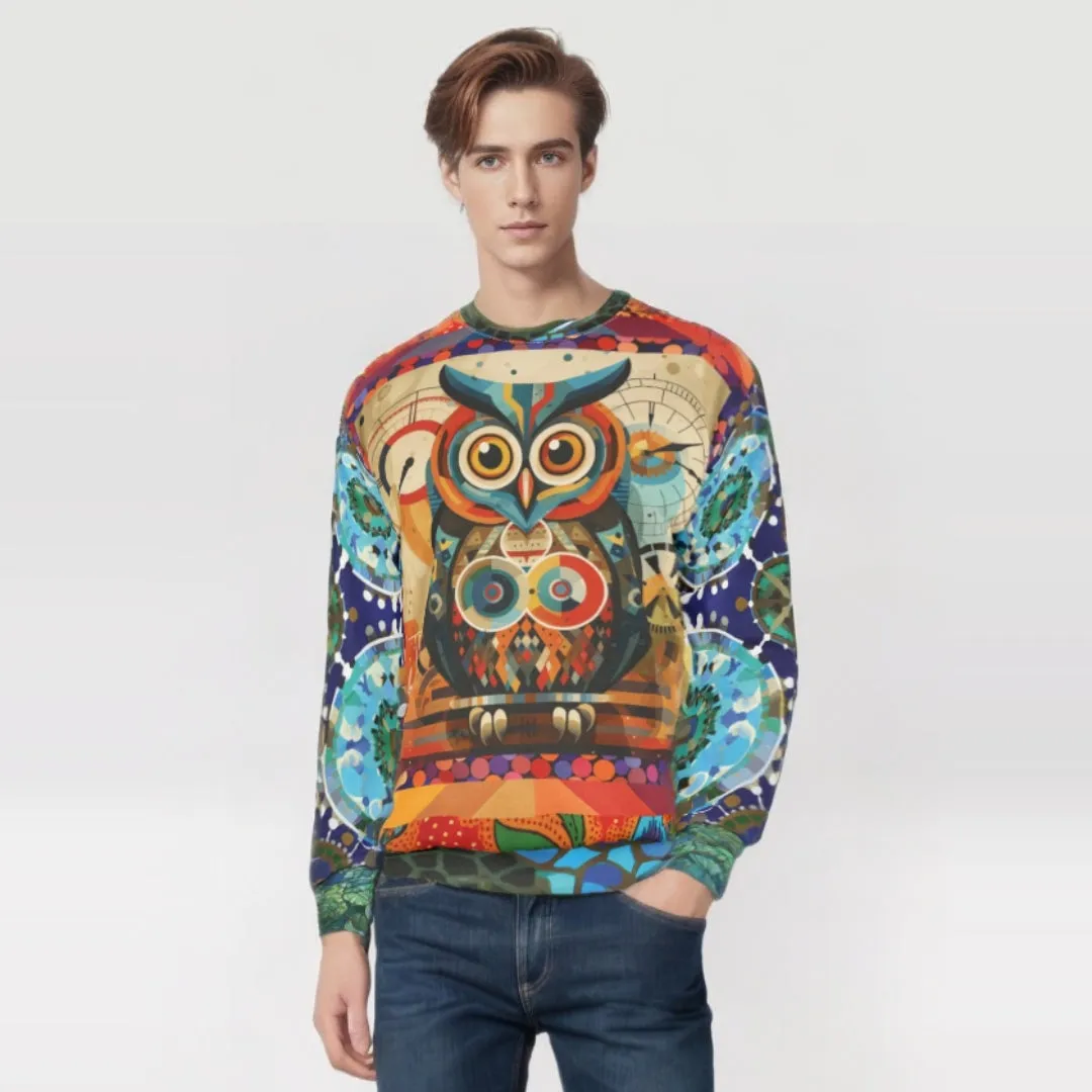 The Owls Have IT Steampunk Design Mid-Weight Polyester Unisex Sweatshirt (Gold Label)