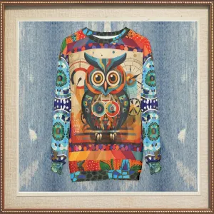 The Owls Have IT Steampunk Design Mid-Weight Polyester Unisex Sweatshirt (Gold Label)